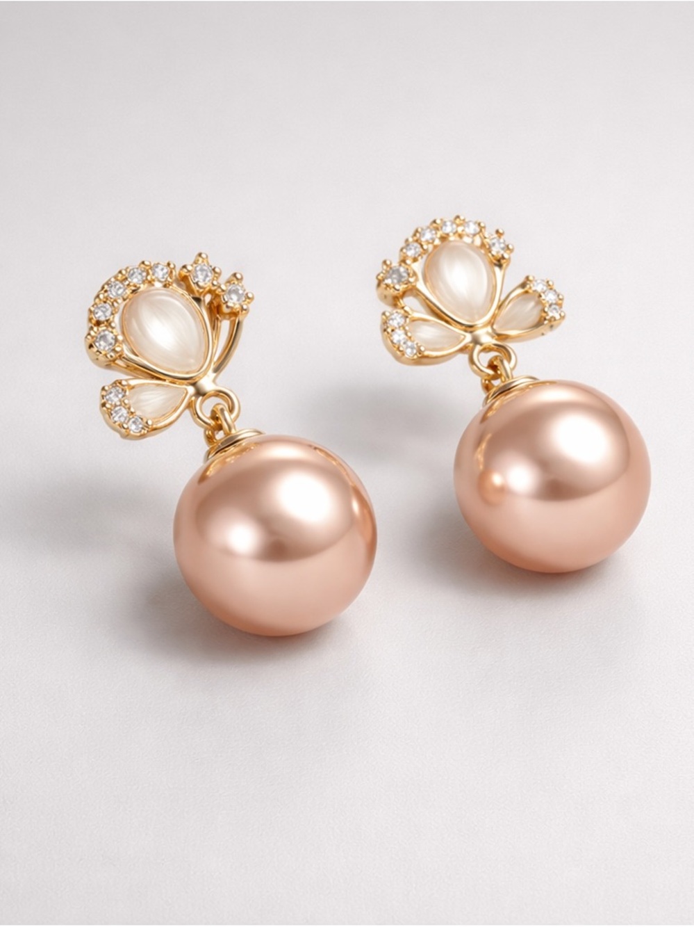 Champagne Pearl Rhinestone Drop Earrings